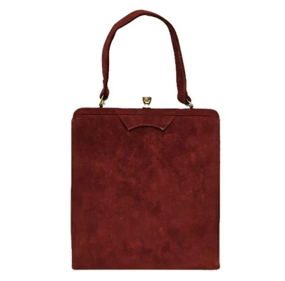 Vintage Red Velvet Thin Clutch Bag Hinged Purse With Gold Tone Metal Clasp - Image 1 of 4