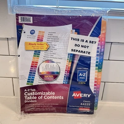 Avery Ready Index A-Z Tab Customizable Table of Contents Dividers #44225 3 Sets - Image 1 of 4