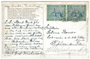 Dt. Abst.-Geb. Saarland 1923 MiNr. 99 Waag. Paar als Portostufe Motiv-Postkarte - Bild 1 von 2