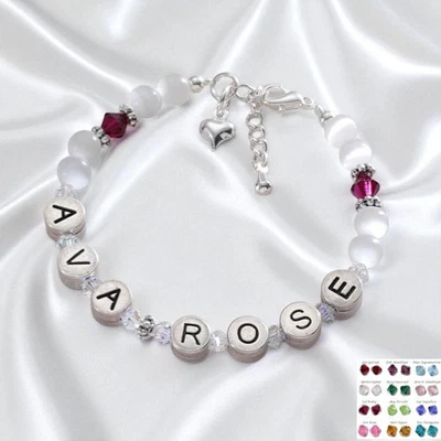 De Niña Nombre Brazalete Con Birthstone. Niños Nombre Joyería Cualquier Nombre - Imagen 1 de 4