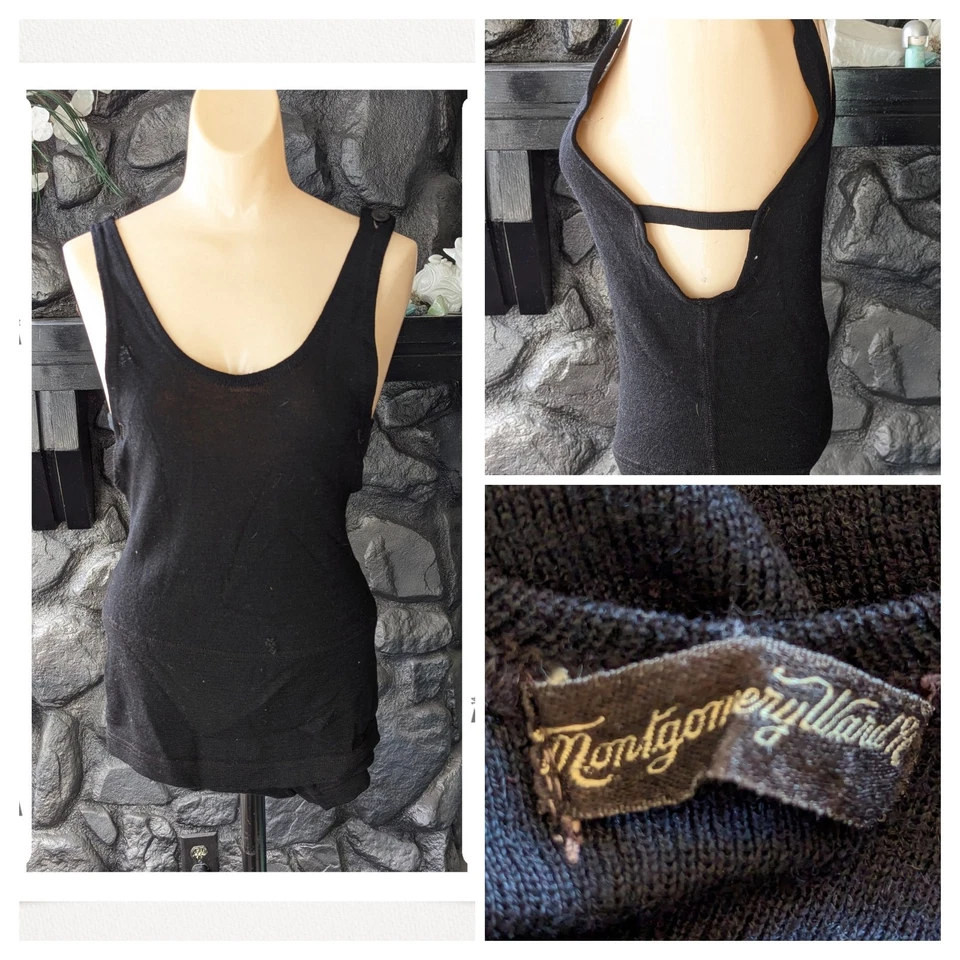 Старинный мужской купальник 1920-х годов Montgomery Ward из чистой шерсти камвольный черный? - Изображение 1 из 4