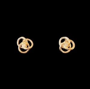 Estate Solid 14K Yellow Gold Knot Diamond Stud Earrings Small Diamond NOT SCRAP - Picture 1 of 9