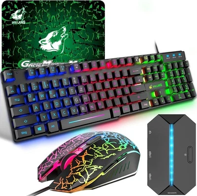 Gaming Tastatur und Maus Set mit Adapter, QWERTZ German Layout Farbbeleuchtung - Bild 1 von 3