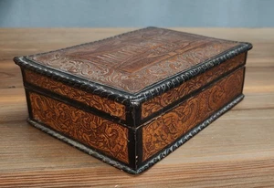 Vintage handgefertigte spanische Leder Zigarren- und Zigarettenschachtel sehr schöner Zustand  - Bild 1 von 16