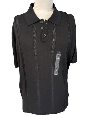 Suéter J Ferrar Negro Manga Corta 3 Botones Tejido Talla XL * NUEVO CON ETIQUETAS Foto 1 de 4