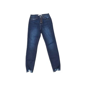 Kancan Jeans 5 / 26 Skinny High Waist Button Fly Dark Wash Distressed Hem - Picture 1 of 6