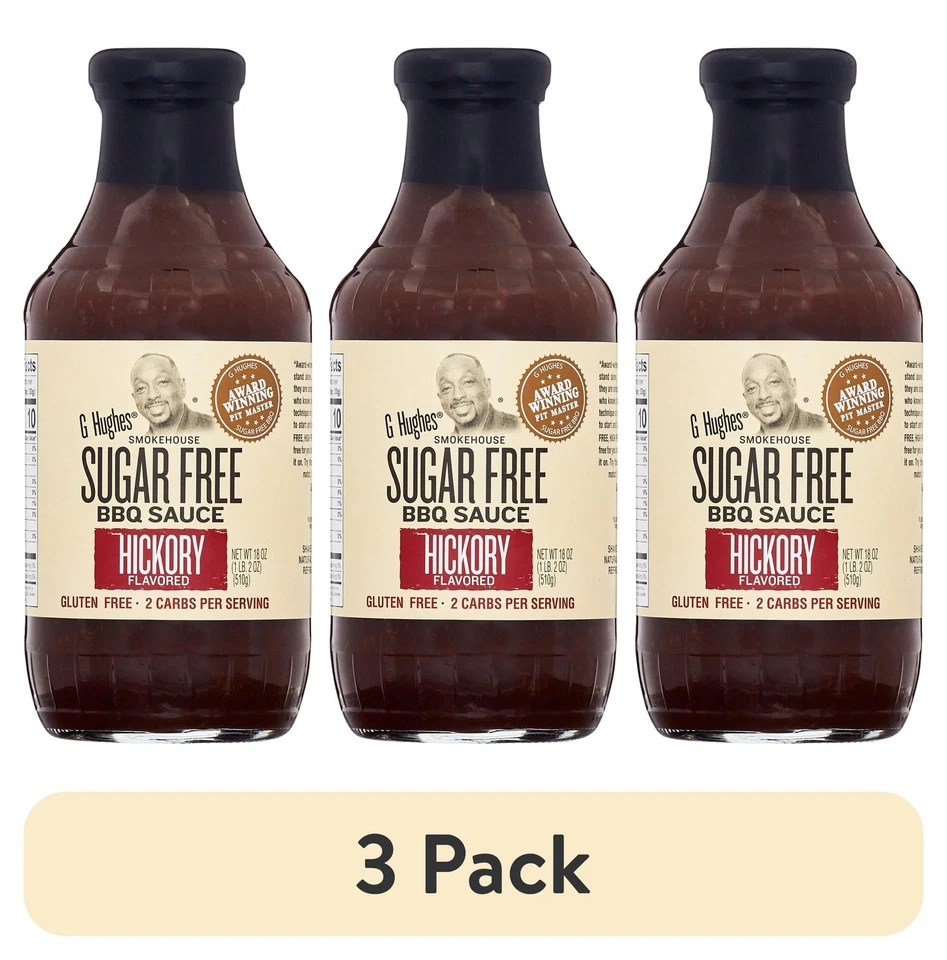 Paquete de 3 salsas barbacoa de nogal sin azúcar G Hughes de 18 oz, ahumadas, a la parrilla, bajas en azúcar Foto 1 de 4