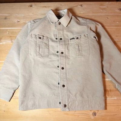 Marlboro Mens Vintage Medium Reg Tan Canvas Work Shirt Jacket Chore Workwear - Image 1 of 4