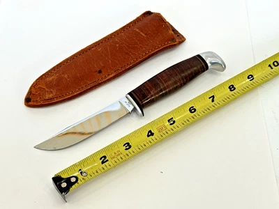 Vintage Case XX 366 Fixed Blade Hunting Knife W/ Stacked Leather Handle & Sheath - Image 1 of 4