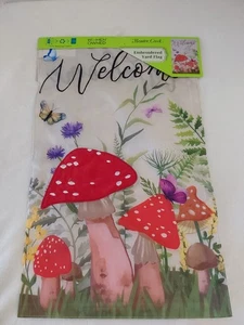 Meadow Creek Double-Sided Embroidery Yard Flag "Welcome" W/Mushrooms - Picture 1 of 4