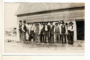 Vintage RPPC Group of Men Dressed Up Behind Barbed Wire Real Photo Postcard-VP3 - Picture 1 of 2