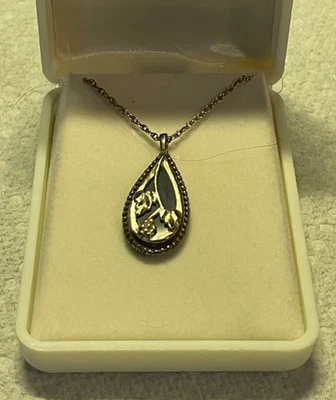 Sterling Silver CAROLYN POLLACK Teardrop Floral on Onyx necklace - Imagem 1 de 3