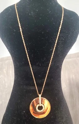 Swarovski Pendant Necklace W/ Woodgrain Look & Crystal Modern Style - Image 1 of 4