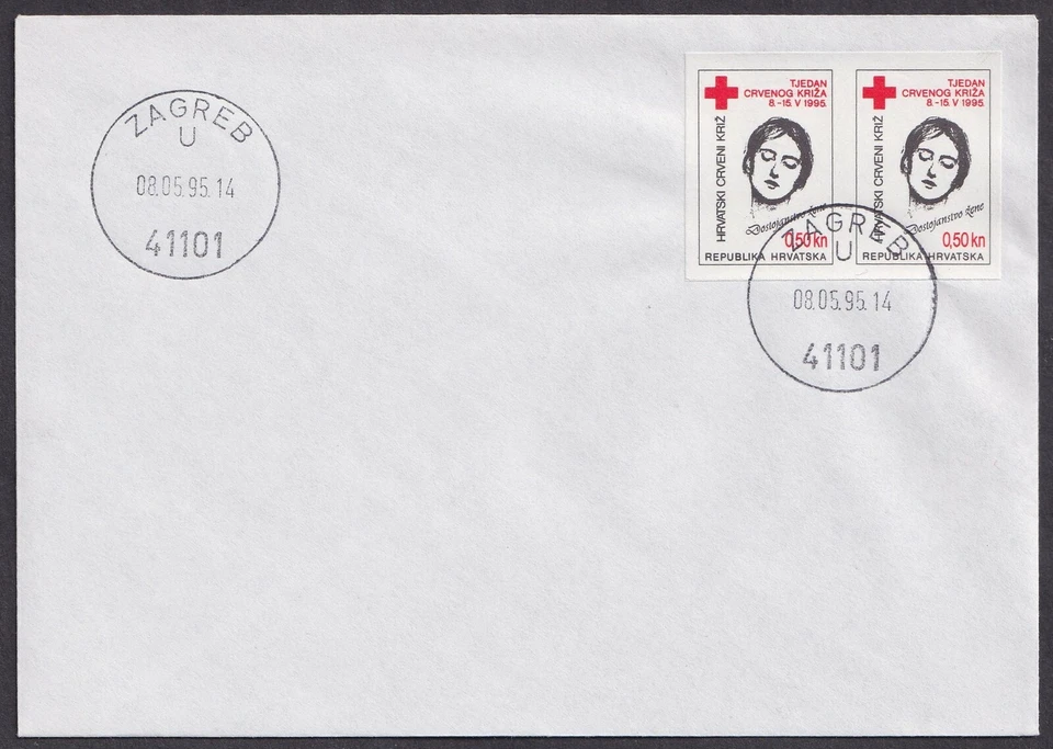 Croatia, 1995-05-08, Red Cross, imperforated pair on FDC - Image 1 of 1