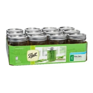 Ball Wide Mouth Pint 16 Ounce Glass Mason Jars with Lids 12 Count Set - Picture 1 of 7