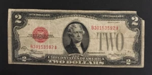 1928 C $2.00 DOLLAR RED SEAL NOTE circulated BA block missing corner - Picture 1 of 2