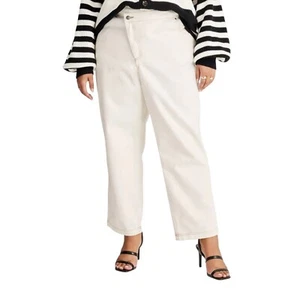 Future Collective Waist Overlap Tapered Leg Ivory Kahlana Brown Jeans (28w/30w) - Picture 1 of 8
