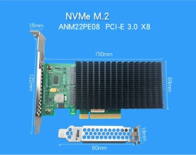 UNICACA ANM22PE08 NVMe Controller PCIe to M.2 Dualport SSD Adapter with headsink - Image 1 of 4
