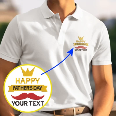 Personalised Embroidered Your Text Happy Father's Day Polo Papa Family Love - Image 1 of 4