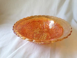 IMPERIAL Carnival Glass Grapes Pattern 7-3/4d x 2-1/2h Marigold Ruffled Bowl - Picture 1 of 4