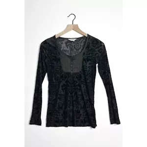 DENIM & SUPPLY Ralph Lauren Long Sleeve Henley Burnout T-Shirt Black Top size XS - Picture 1 of 7