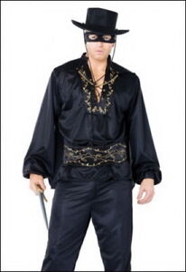 Men's Zorro Fancy Dress Costume Kit Mask Cape Whip Tash Hat Spanish Bull Fighter