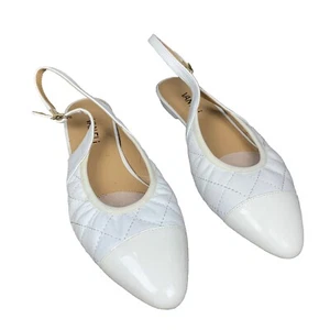 VANELi Slingback Flats White Patent Leather Cap Toe Buckle Strap Shoes Size 7.5M - Picture 1 of 13