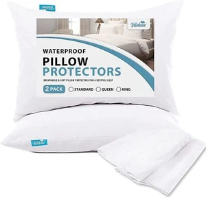 Waterproof Pillow Protector 2 Pack Full Encasement Protectors with Zipper - Picture 1 of 11