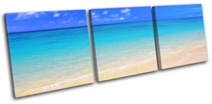 Beach Sunset Seascape TREBLE CANVAS WALL ART Picture Print - Picture 1 of 1