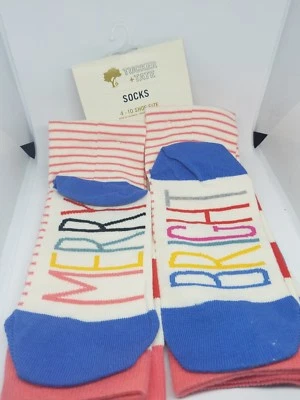 Calcetines Tucker + Tate Kids - Rayas Felices Brillantes - Paquete de 2 - Talla 4-10 - Corte Bajo Nuevos Foto 1 de 2