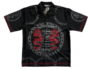 Y2K VTG Deadstock Dragonfly Black Embroidered Dragons Shogun Shirt XXL Skate - Picture 1 of 5
