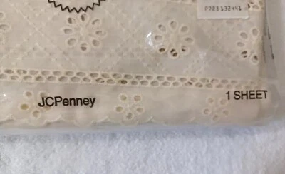 Vintage NOS Twin Flat Sheet 66" X96"  JC Penney Elegance Lace Pale Camel 41  - Image 1 of 4