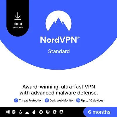 NordVPN Estándar, 10 Dispositivos, 6 Meses, VPN y Ciberseguridad, Código Digital Foto 1 de 4