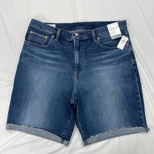 NWT Gap Women’s 16 Bermuda 8” Cuffed Jean Shorts Dark Denim 35" Waist High Rise - Picture 1 of 9