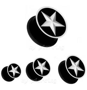 PAR DE TAPONES PARA LOS OÍDOS ACAMPANADOS DOBLES DE SILICONA FLEXIBLES CON ESTRELLA BLANCA DE 2G a 5/8" en negro - Imagen 1 de 2