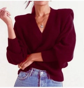 Maglione Pistola Evereve Merlot Rosso Slouchy Scollo a V a costine Taglia Xs - Foto 1 di 7