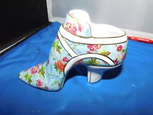 SCARPA VINTAGE FORMALITÀ CERAMICA BLU CON TACCO FLOREALE - Foto 1 di 4