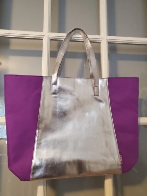 Clinique Tote Shoulder Bag Shopping Beach Travel Purple Silver NEW - Image 1 of 4