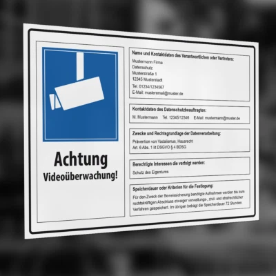 DREIACHTEINS MEDIA Aufkleber Folie Videoüberwachung DSGVO Digitaldruck Sicherheit Objektschutz V802