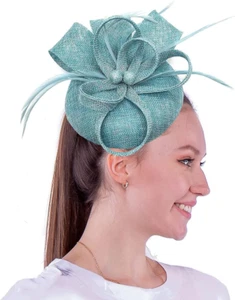Women'S Fascinator Hat Fake Sinamay Feather Tea Party Pillbox Flower Derby Churc - Picture 1 of 7