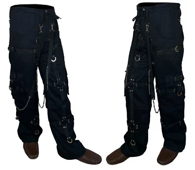 Black Gothic Bondage Pants Chains & Straps Punk Techwear Cargo Trousers - Image 1 of 4