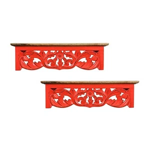 Madera Soporte de Pared Diseño Floral Artesanal Repisa Flotante Rojo Conjunto 2 - Imagen 1 de 3