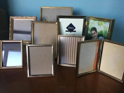 9pc Vtg Ornate Gold Regency Metal Brass Picture Frame Bifold Emboss easel mirror - Image 1 of 4