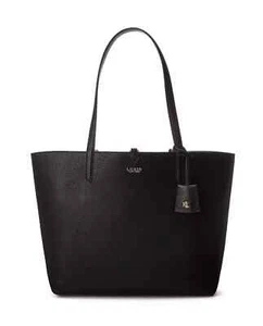 Lauren Ralph Lauren Reversible Large Tote Bag Faux Leather Black/Taupe w/Pouch - Picture 1 of 4