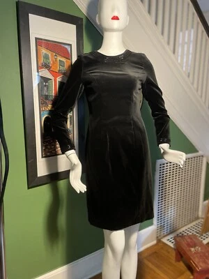 Mini vestido de festa vintage Laura Ashley veludo frisado Body Con L/S 6 36/30 - Imagem 1 de 4