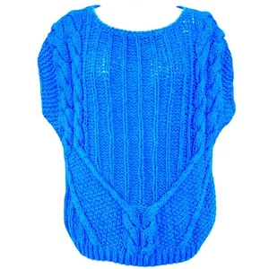 Renee Tener for Jeanne Pierre Hand Knit Cap Sleeve Blue Top Vintage 1980s Medium - Picture 1 of 4