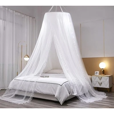 Белая двухслойная круглая купольная занавеска-навес для кровати принцессы для взрослых детей - Изображение 1 из 4