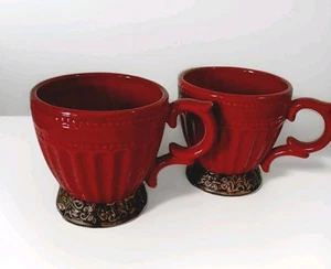 Lot Of 2 Burgundy Red Japanese Style Coffee Cups - Picture 1 of 5