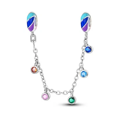 MULA 925 Sterling Silver Charm Safety Chain Colorful Zircon for Women Bracelet - Image 1 of 4