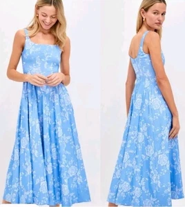 NWT Staud French Blue Rose Wells Floral Pleated Corset Dress Size 10 $395 - Picture 1 of 10